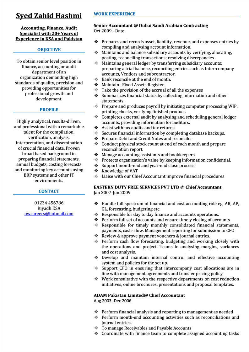 Splendid CV for Finance Professionals Template